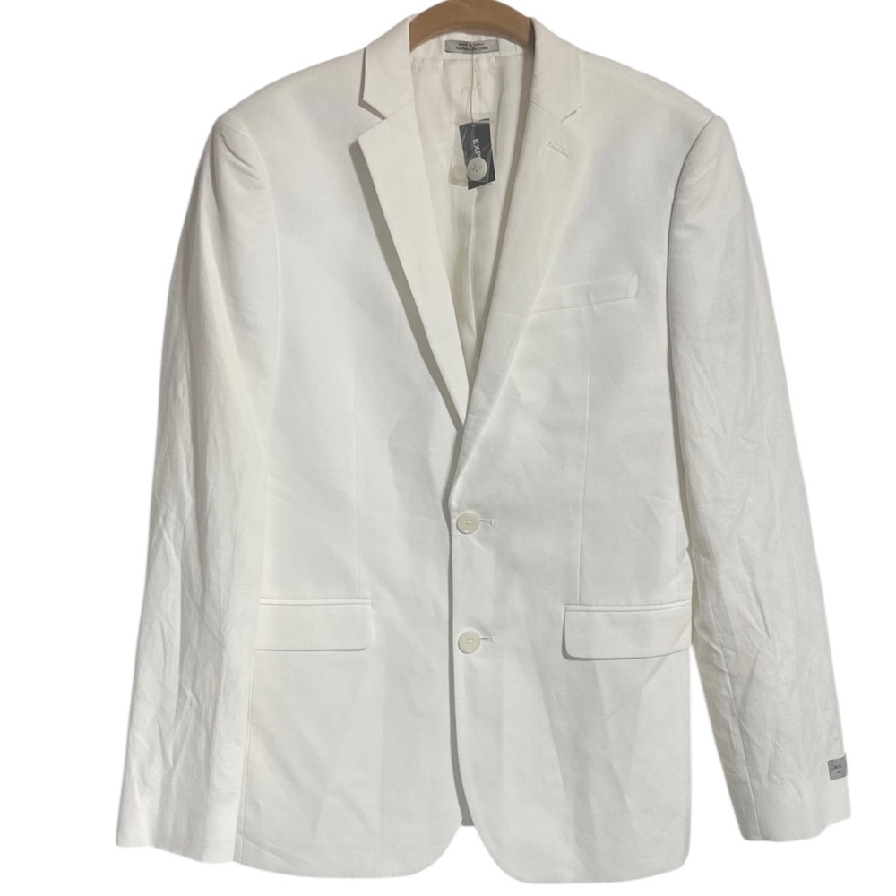 NEW ~ EXPRESS Men’s White Linen Blend Photographer Fitted Suit Jacket ~ Size 36R - Picture 2 of 10